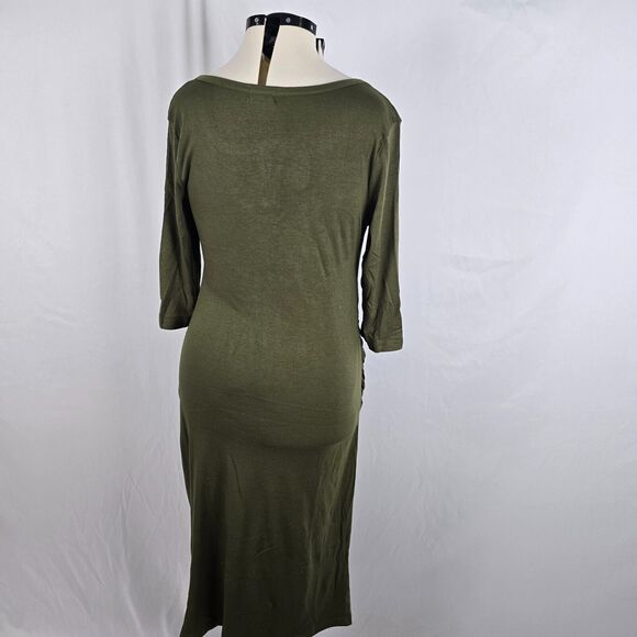 Coolmee Dress Women's L Green Midi Long Sleeve Buttons Long Sleeve Round Neck - Picture 8 of 10